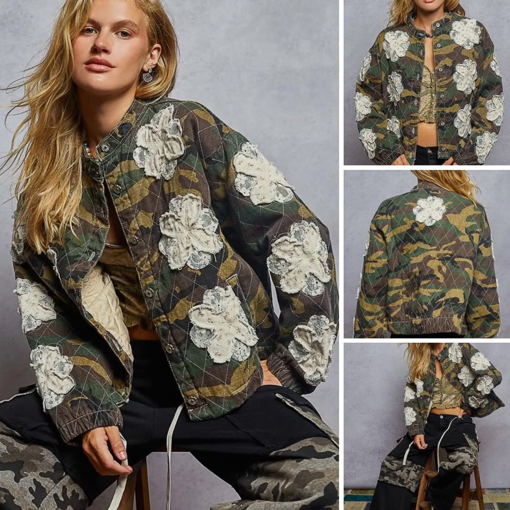 New Boho GirLie SALE: Camouflage Women's Quilted Jacket with patchwork